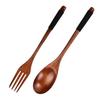 652F Natural Finish Wooden Cutlery Set Extended Handle Design For Soup Pastas Dishes