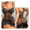 2 Pcs/Set Nightdress Panties Set Spaghetti Strap Backless Sleeveless Nightwear Pleated Transparent Mesh Bow Ruffle Dress Sleepwear Set G-string Set
