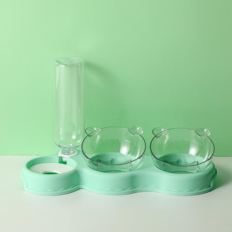 Pet Cat Bowl Automatic Feeder 3-in-1 Dog Cat Food Bowl With Water Fountain Double Bowl Drinking Raised Stand Dish Bowls For Cats