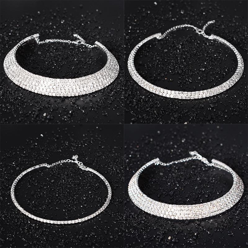 Fashion Jewelry Full Diamond Rhinestone Multi-Layer Multi-Row Collar Bridal Crystal Collar Short Collar Necklace