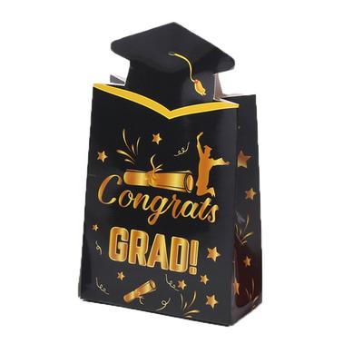 20pcs Elegant Congrats Grad Graduation Hat Box Paper Material Celebration Candy Gift Bag Unique Doctoral Cap Box Commencement