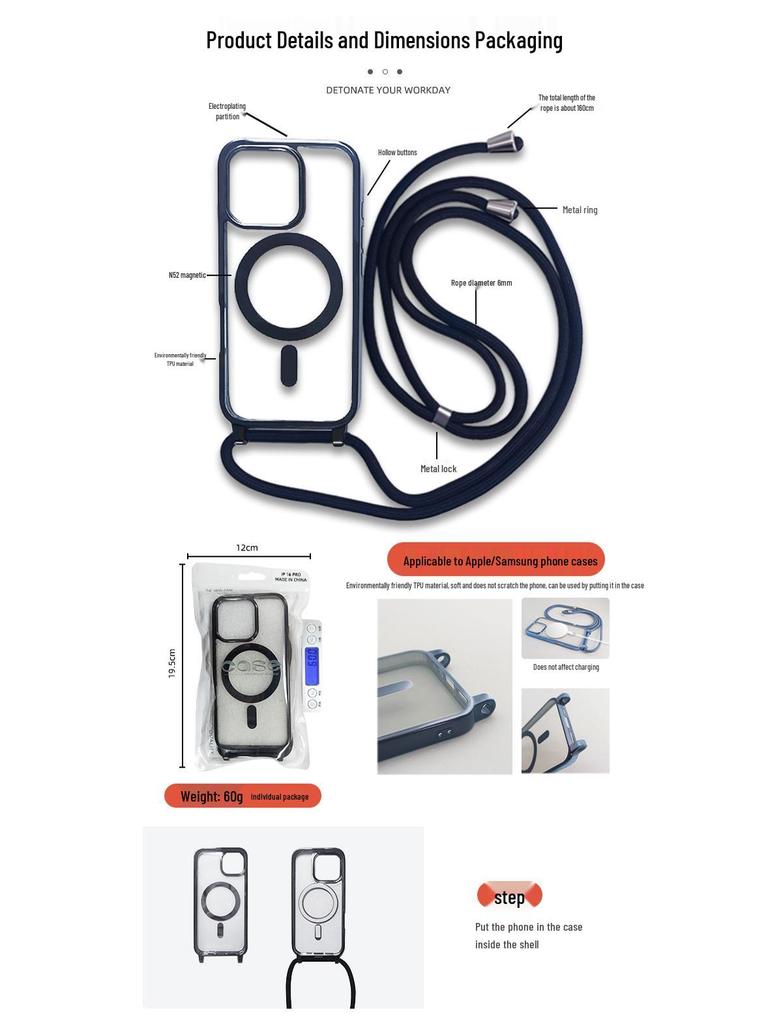 Magnetyczne i galwanizowane etui na iPhone 15 Pro Max ze smyczą