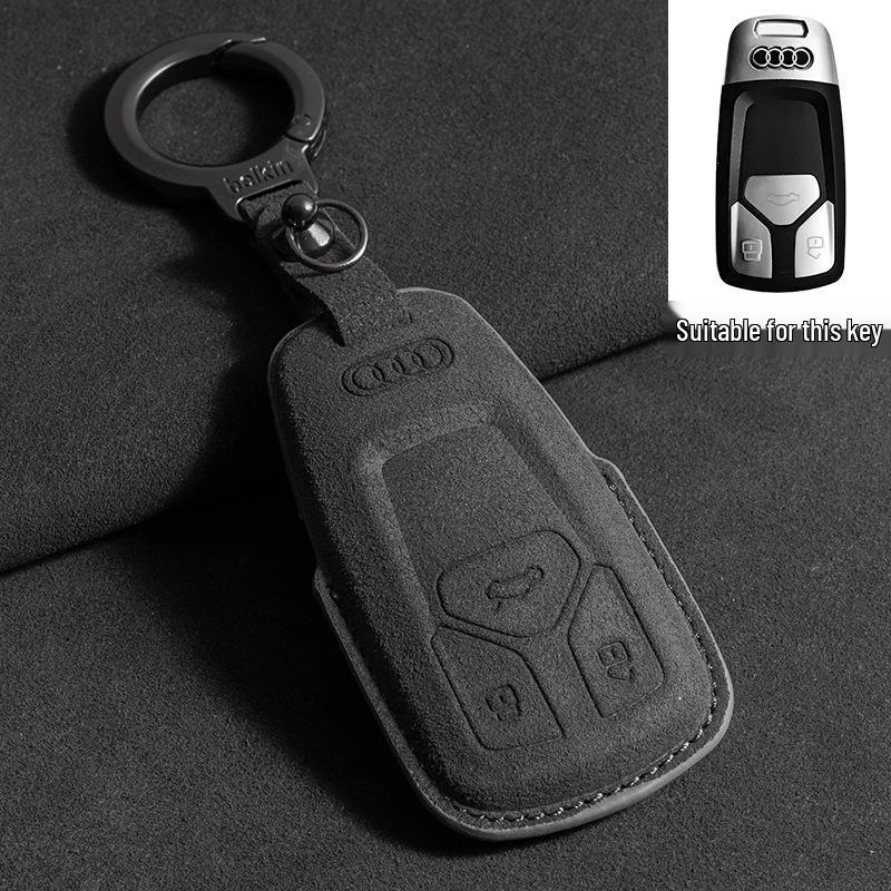 Wildleder Schlüsselhülle für neue Modelle A4L, A6L, A3, A5, A7, Q2L, Q5L, Q3, Q6, Q7, Q8e mit Schlüsseltasche & Kette