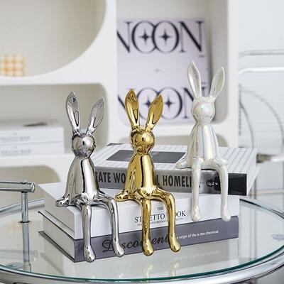 Ceramic Sitting Rabbit Figurine Electroplated Cute Decorative Animal Sculpture for Easter Home Decor Desktop Shelf Ornament