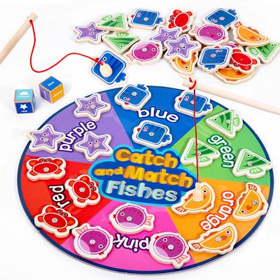 2 In 1 Angelspiel Baby Holz Montessori Spielzeug Lernen Farbe Form Würfel Sortieren Zuordnen Magnetisches Angeln Sensorisches Bildungsspielzeug