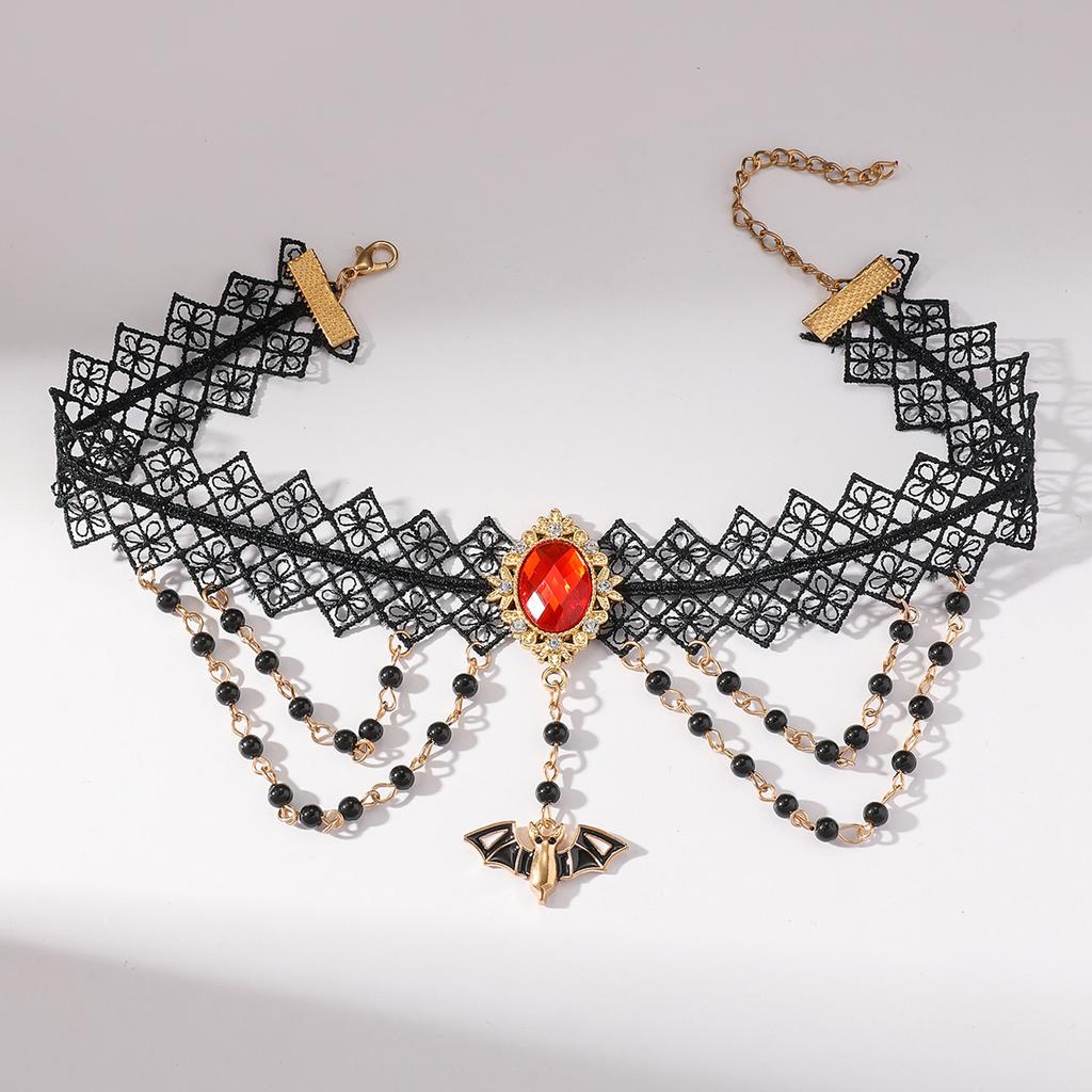 Halloween bat lace necklace female, niche trend personality collarbone necklace fashion collar