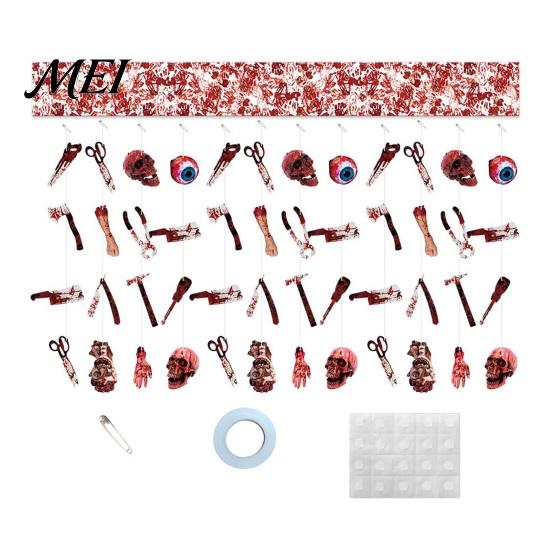 Creepy Door Window Frame Decor Halloween Bleeding Body Parts Hanging Decor, Eyeball Skeleton Realistic Thrilling Party Supplies Curtain for