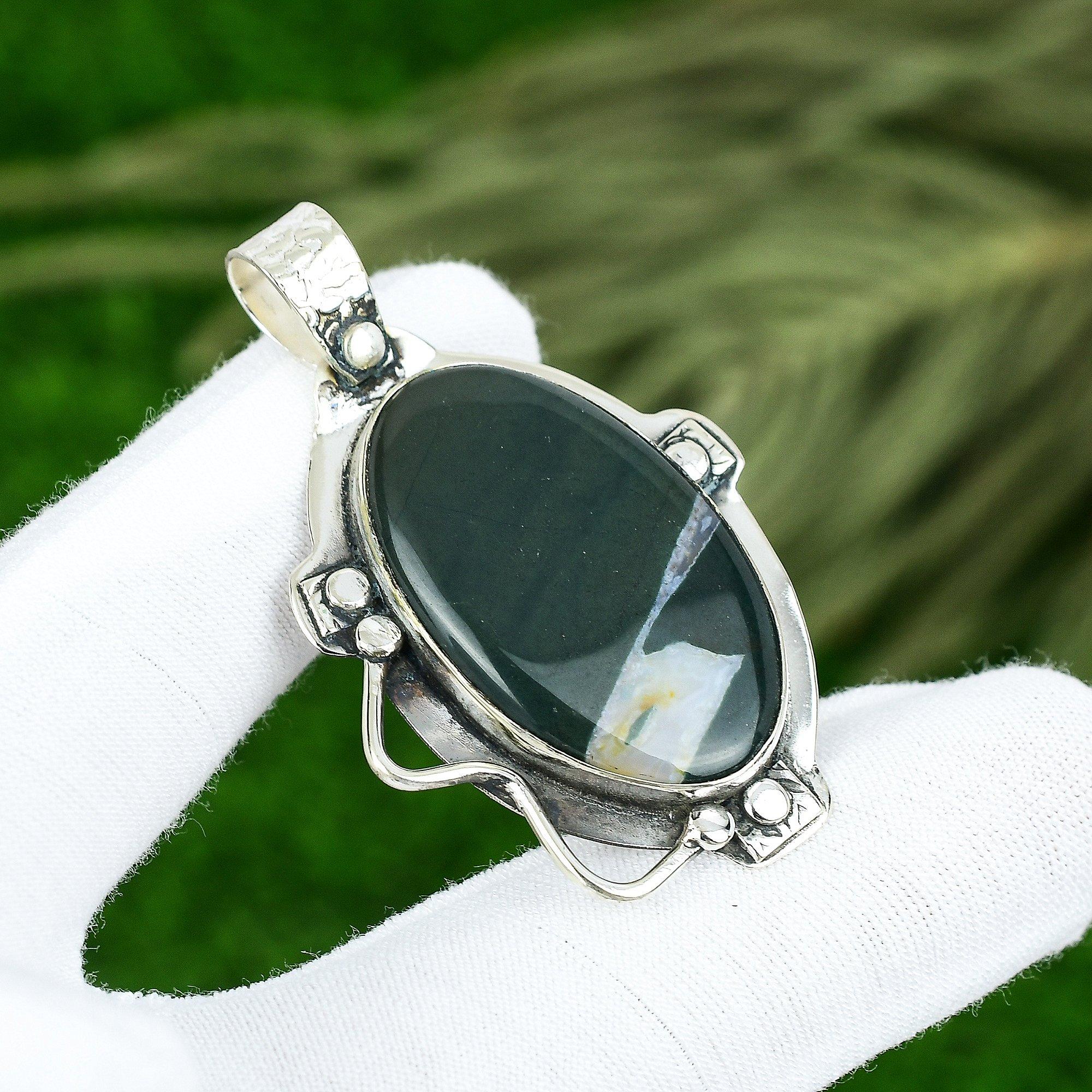 

Подарок для нее Подвеска из натурального солнечного мохового агата из стерлингового серебра 925 пробы