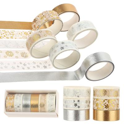 6Rolls/Set DIY Diary Bronzing Gold Foil Flower Plant Decorative Sticker Washi Tape Masking Tape