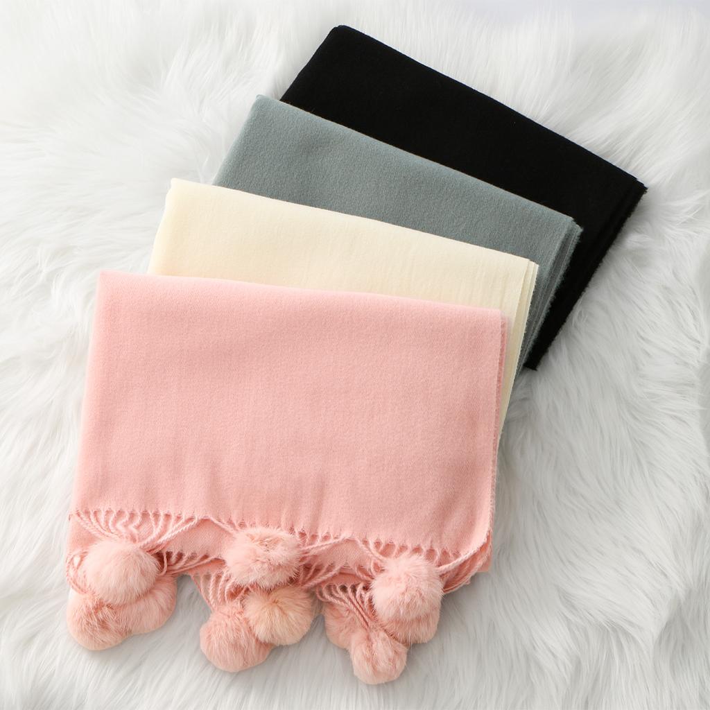Winter Extended Extra Thick Solid Color Scarfs For Women Muffler With Lovely Hairball Tassel Outdoor Insulation And Warm