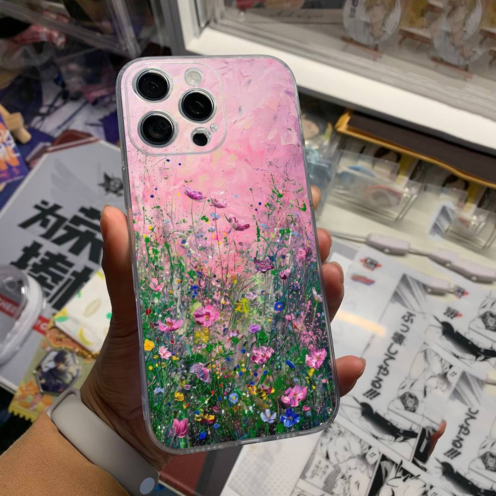 Floral Pattern Blue Flower Sea Cover Phone Case For iPhone 17 16 15 14 13 12 11 Pro Max Plus Mini Clear Soft Shell Thin Tpu