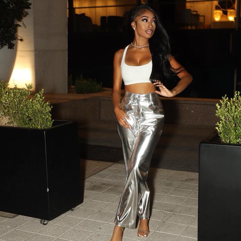 Women's High-Waist PU Leather Pants - 2024 Autumn/Winter Fashion, Candy Colors, Casual Style.