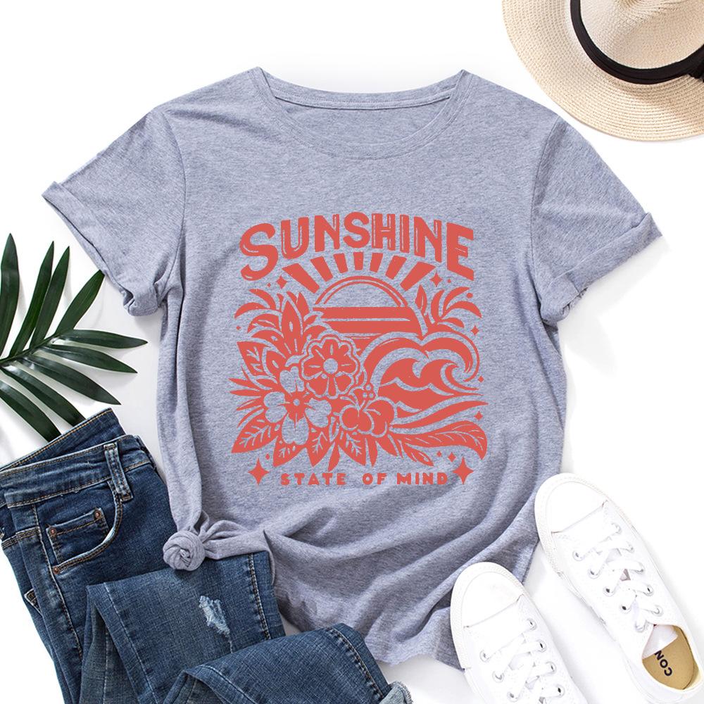 Women's Printed Loose Round Neck Short Sleeved T-shirt for Women Shirt