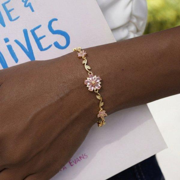 Trendy Y2K Fairy Pink Crystal Zircon Sakura Flowers Bracelet for Women Sweet Cherry Blossom Moon Bow Knot Jewelry Gifts