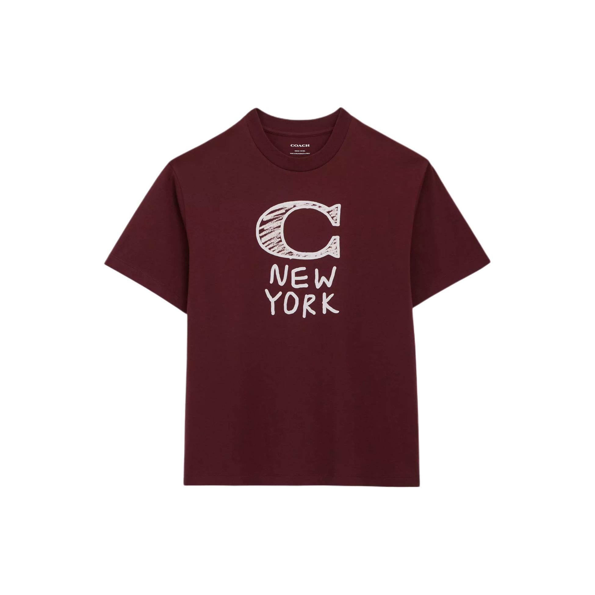 

Coach Letter Logo Print Round Neck Short Sleeve T-Shirt Men tops Burgundy CM820-POR XL