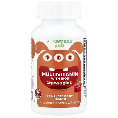 VitaWorks, Kinder-Multivitamin mit Eisen, Gemischte Früchte, 120 Kautabletten