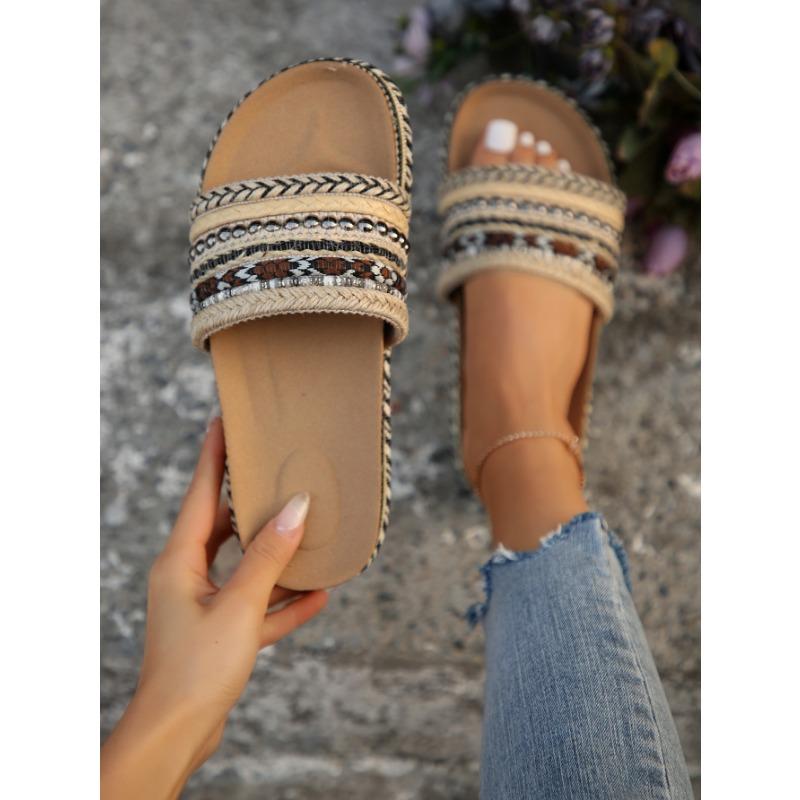 Women's Fashion Ethnic Style Platform Slippers Women's Bohemian Twine Large Size Beach Slippers