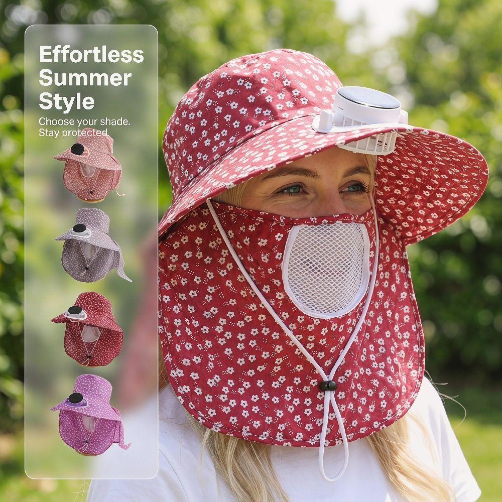 Breathable Wide Brim Fan Hat UV Protection Summer Fan Visor Cap Cooling Sunshade Hat Farm Work