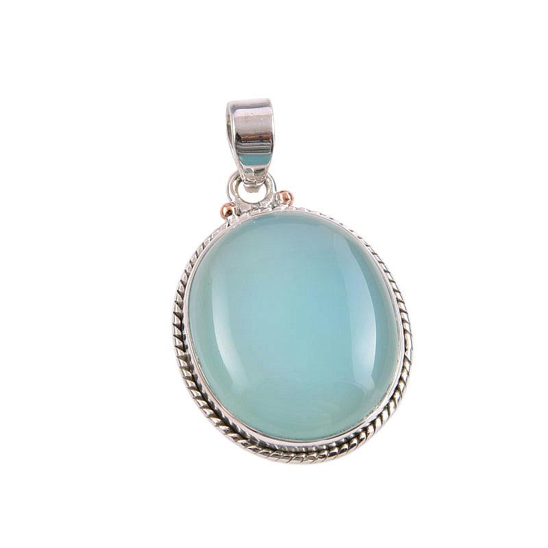 Natural Aqua Chalcedony Gemstone Handmade 925 Solid Silver Pendant 1.50" L2y08