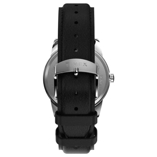 Timex Easyreader 38mm Leather Strap Watch, Black/Silver Tone/Blue, Classic.