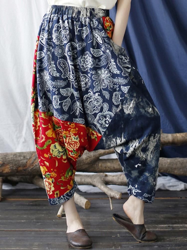 Johnature Cotton Ankle Length Pants LOOSE Cotton Linen Pockets MID Spring Autumn WOMEN Vintage Elastic Waist Pants