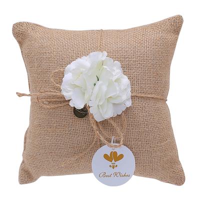 Wedding Ring Pillow Burlap Lace Vintage Rustic Ring Bearer Jewelry Pillow Cushion 15 x 15cm