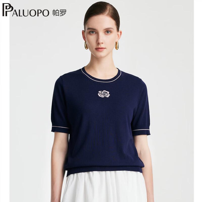 

Paluopo 2026 Spring Summer Solid Knit Round Neck T-shirt L 105