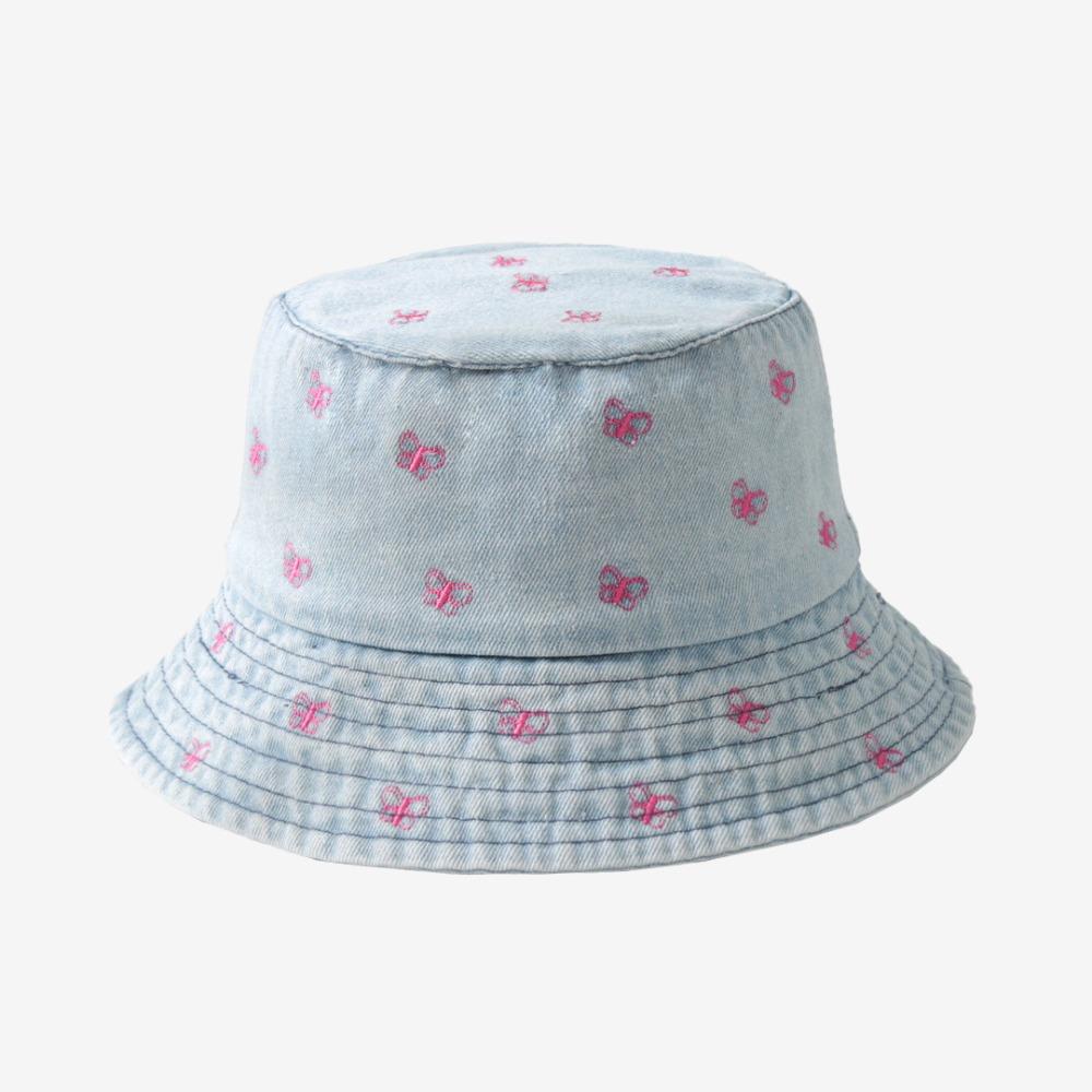 Butterfly Pattern Denim Bucket Hat Wide Brim Sun Hat Breathable Beach Hat  Spring and Summer