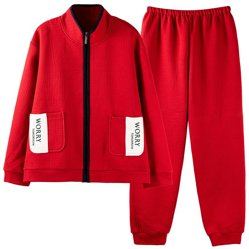 Air Cotton Pajamas Men'S Autumn And Winter Thickened Cotton Long-Sleeved Interlayer Men'S Winter Thin Padded Loungewear Set