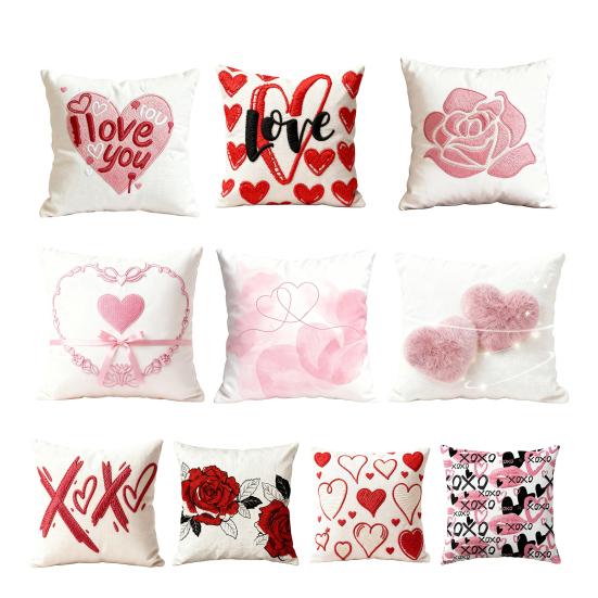 Valentine's Day Pillow Cover 18" Faux Fur Love x 18" Soft Plush Heart Pillowcase Embroidery Throw