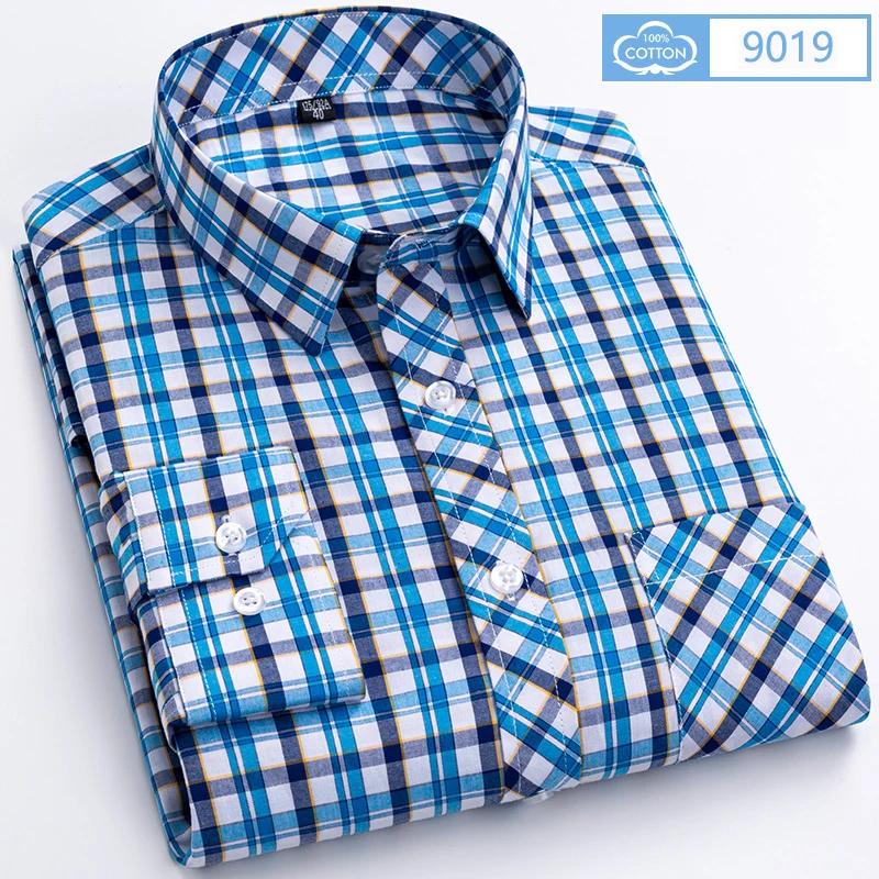 New Plaid Long Sleeve Dress Shirts For Man Cotton Classic Checked England Style Turn Down Collar M-8XL Men's Clothes Shirt Soft