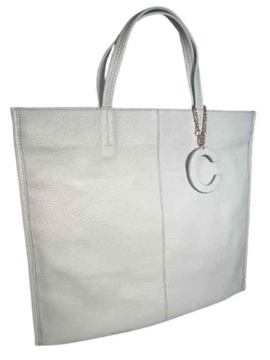 

Rebecca CP-241026 Tote Bag, 2-Way, Square, No Gusset, Made with Genuine Italian Leather, Unisex (Ice Gray)