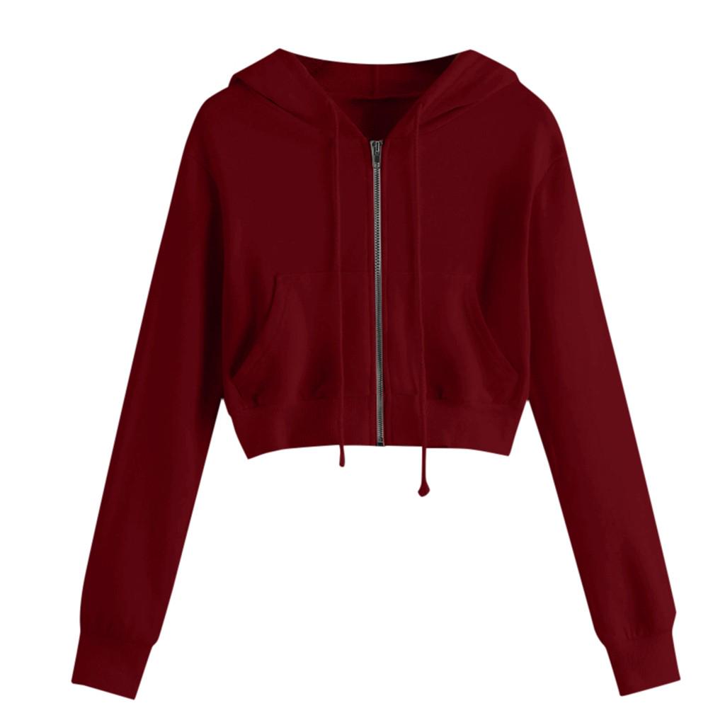 Women Casual Long Sleeve Zipper Pocket Shirt Hooded Sweatshirt Tops