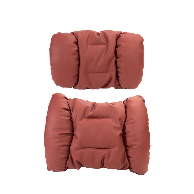 Nappa Leather Car Headrest & Lumbar Support Pillow Set - Universal Comfort Interior Accessory