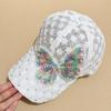 Sommer Spitzenblumen Baseballkappen für Damen Schmetterling Strass Atmungsaktives Netz Snapback Hut Hip Hop Hut Mode Sonnenhut Gorras
