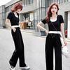 Spring/Summer T-shirt & Slim Waist-Cinch Pants Set - Tummy-Covering, Age-Reducing, Fashionable Two-Piece Sportswear
