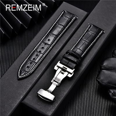 Geprägtes Echtlederarmband mit massiver automatischer Faltschließe Business-Uhrenarmbänder 18mm 20mm 22mm 24mm Uhrenarmband