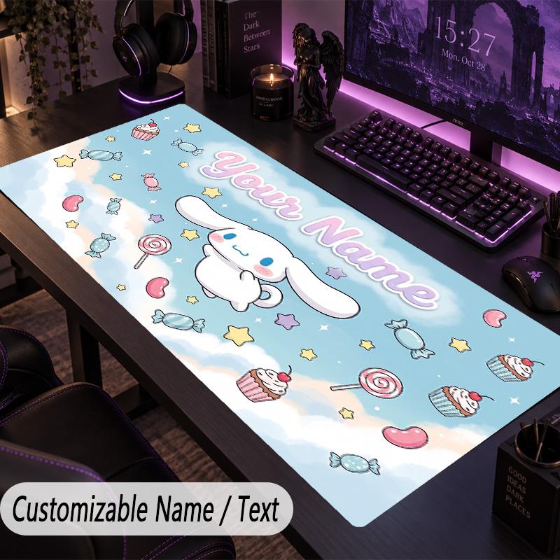 Custom Text Big Mousepad, Extended Desk Pad For Laptop Work GameCinnamoroll