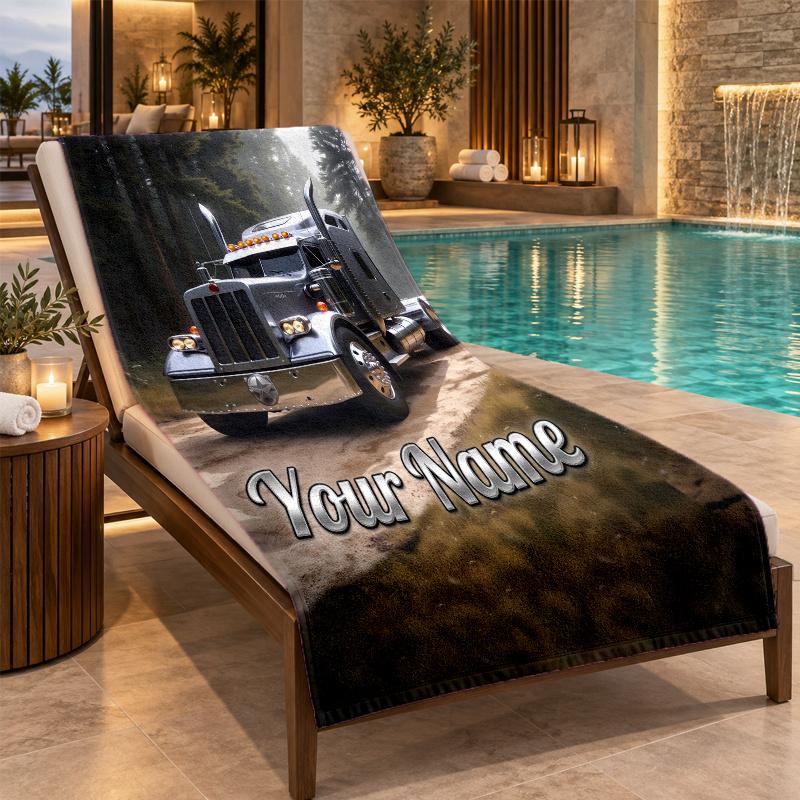 Custom Name Peterbilt Beach Towel Personalized Text Soft Towel Swimming Travel Bath Gift