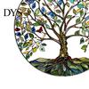 Retro Window Hanging Tree of Life Round Sign, Stained Glass Acrylic Suncatcher Metal Chain Decoration Decoration, Wall Ornament for Indoor Outdoor