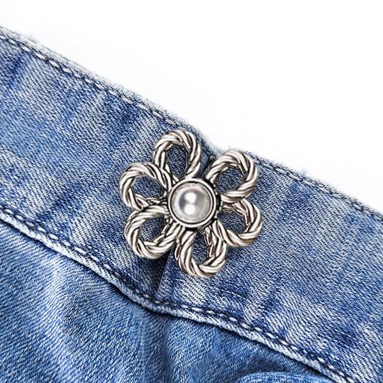 Flower Jeans Button Pant Waist Tightener Adjustable No Sew Waist Buckle Decorative Jean Buttons Pins for Loose Jeans Pants Skirts