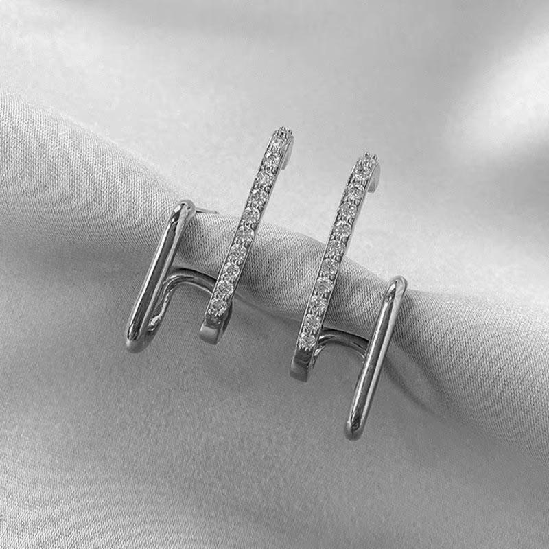 925 Silver Needle Korean Fashion Zircon Geometric Earrings For Women Jewelry Trending Luxury Crystal Cross Stud Earrings