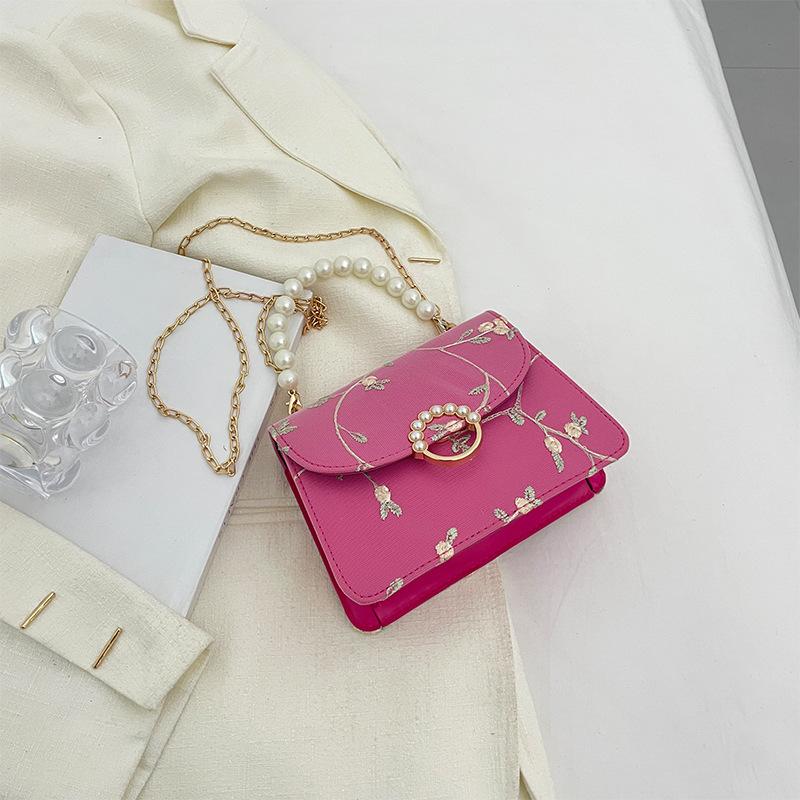 Simple and fashionable pearl portable small square bag for women 2025 summer trendy new lace chain single shoulder oblique span small square bag