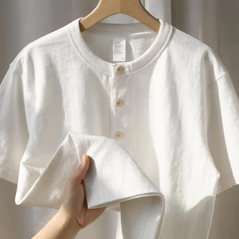 Мужская рубашка хенли с коротким рукавом однотонная свободного кроя повседневная базовая L белый 1640₽