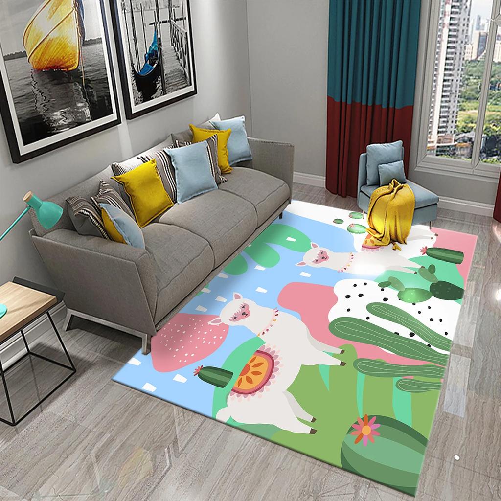 Cartoon Alpaca Carpet Funny Animal Area Rugs for Living Room Doormat Bedroom Bathroom Non Slip Floor Mat Children Crawling Rug