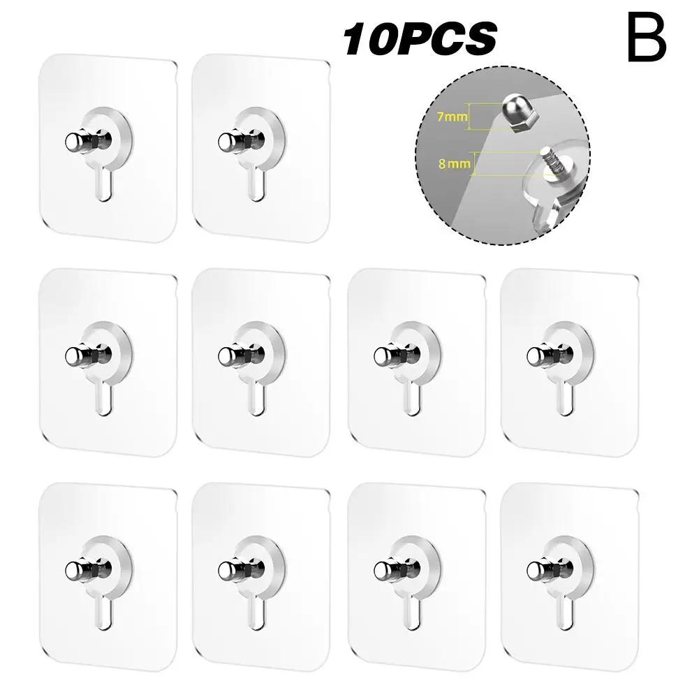 10Pcs Seamless Self Adhesive Hanging Nail Screw Stickers Punch-free Wall Hook Transparent Wall Screw Hooks For Bathroom Kit O6X7