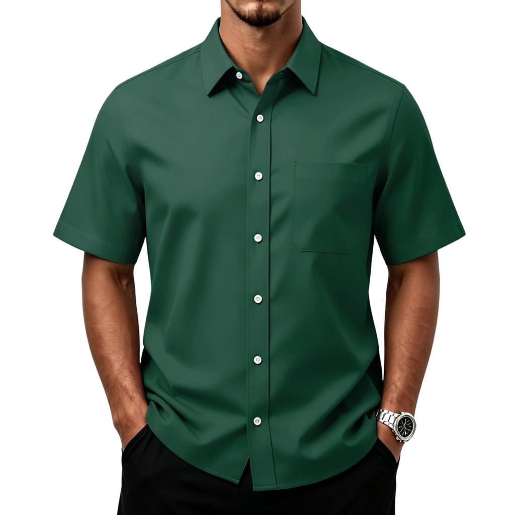 Men's Casual Short Sleeve Button Down Shirt with Chest Pocket Lightweight Breathable Fabric Relaxed Fit Summer Top