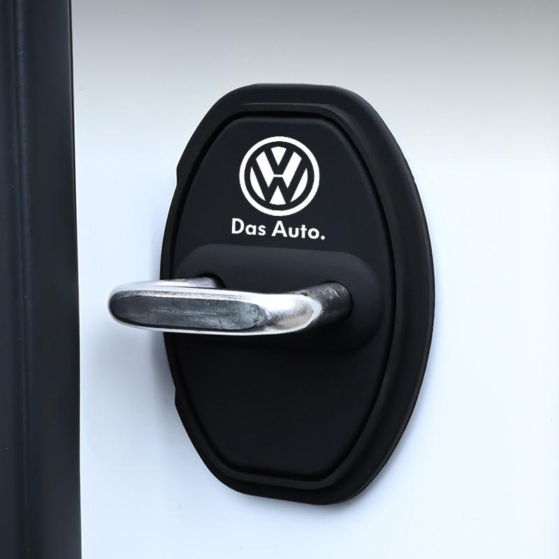 VW Car Sticker Car Sticker 4Pcs Car Door Lock Buckle Protective Cover Stickers Badge For Volkswagen VW R Polo Passat Rline Golf 4