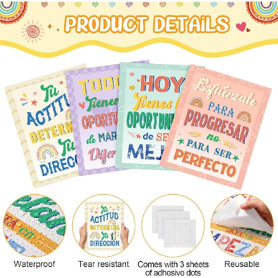Outus 17 Pcs Spanish pirational Posters Bienvenidos Posters Motivational Decor Spanish Bulletin Board Hispanic Heritage Month Banners for Primary
