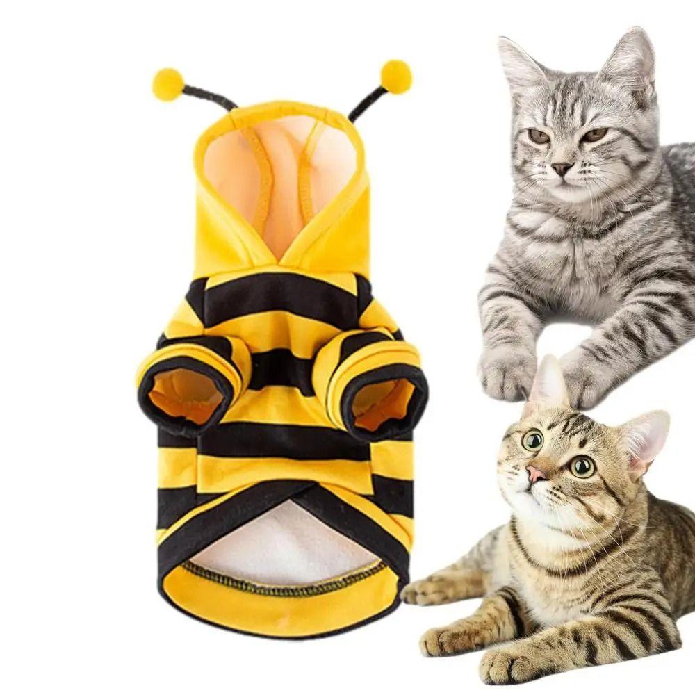 Winter Warm Cat Dog Clothes Soft Bee Cosplay Costume Funny Pet Bee Costume Hooded  Pet Supplies